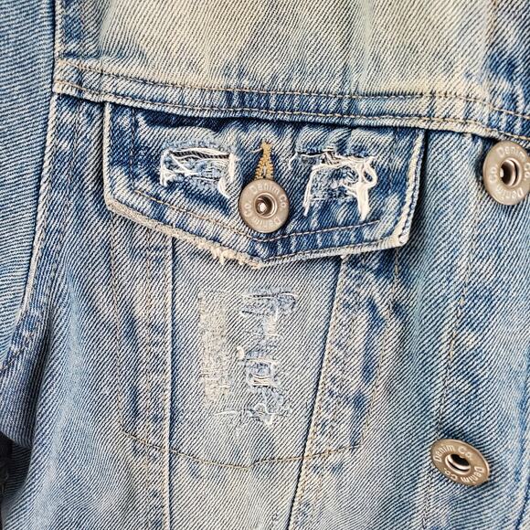 Primark Men's Light Blue Wash Distressed Jean Denim Jacket Size XS - Picture 4 of 8